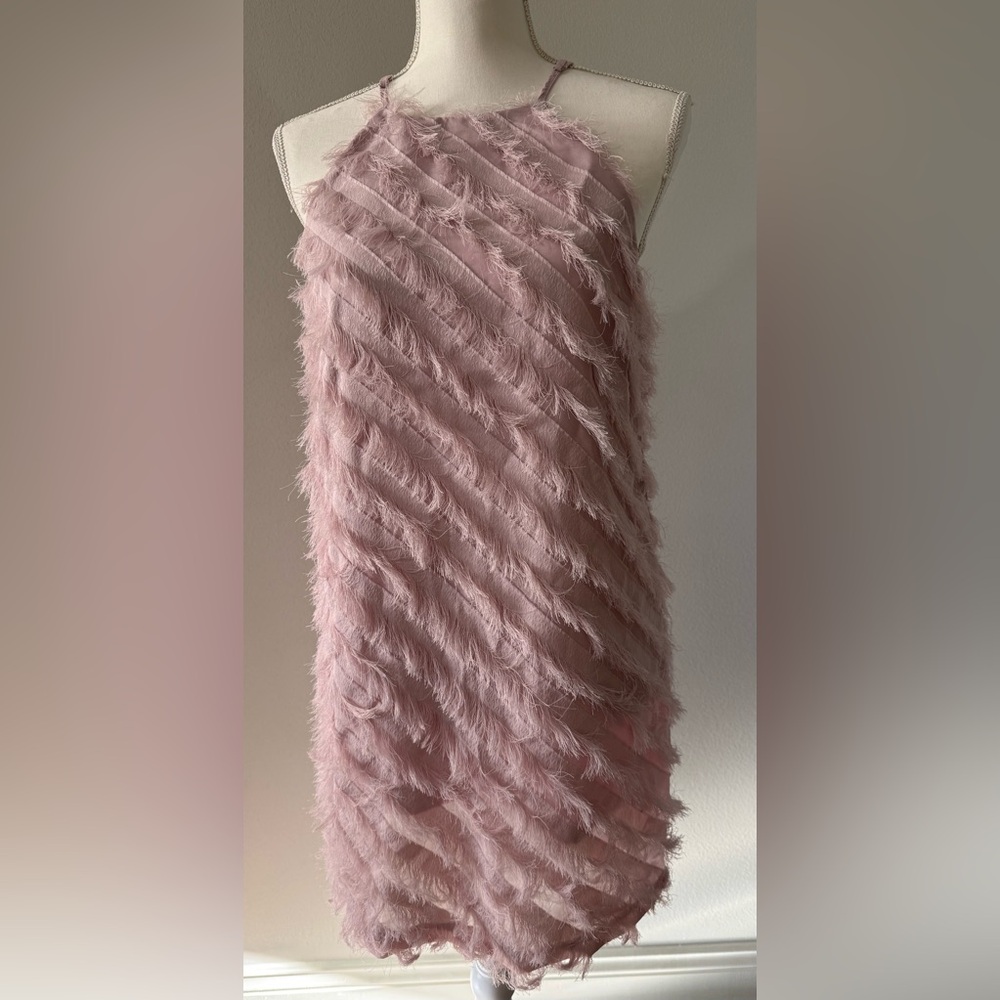 Sleeveless Feather-Trim Pink/Lilac Shift Dress